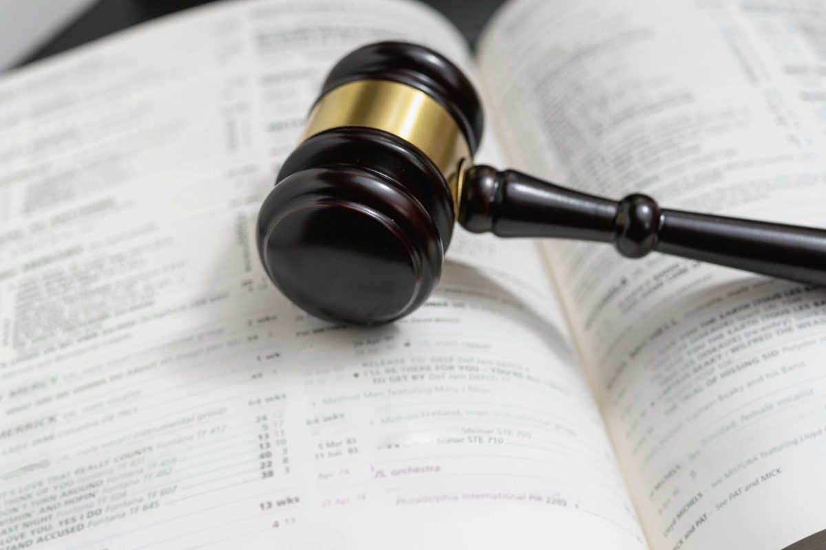 a gavel on a book.